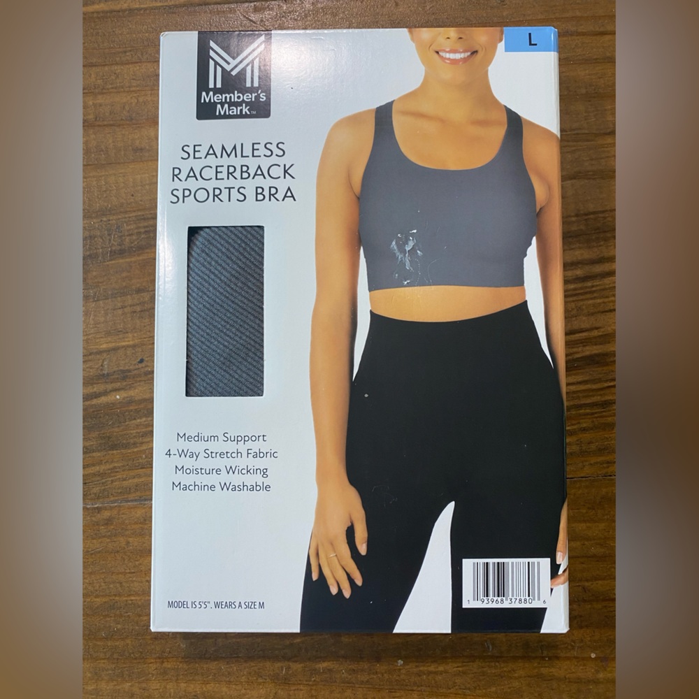 Members Mark Women Large Seamless Racerback Sports Bra Gray